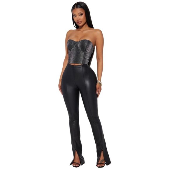 Fashion Nova Bottoms Up Split Hem Black Leggings NWT Size Large - Picture 3 of 15